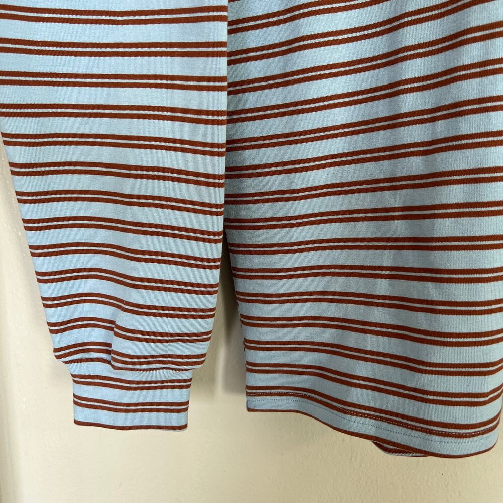 Edikted Stripey Oversized Collared Shirt Rugby Polo Top Long Sleeve Blue Brown M - Picture 5 of 8